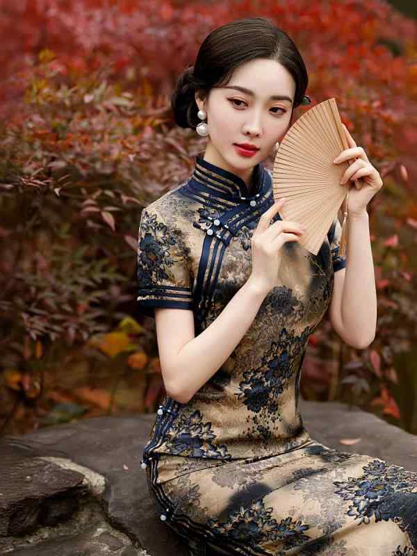 チャイナドレス レディース 真 花螺柄 3D立体模様 中国風 長丈 三分袖 中国風 レトロ 旧上海 優雅 母親 夏 低スリット 立領カラー 斜め襟 軽い伸縮性 ストレートスリーブ 伝統手芸 ロールエッジ