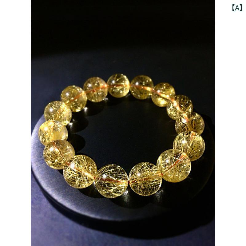 ブレスレット メンズ レディース 水晶 金髪晶 ビーズ シングル ゴールド 輝き おしゃれ アクセサリー 普段使い ファッション ジュエリー