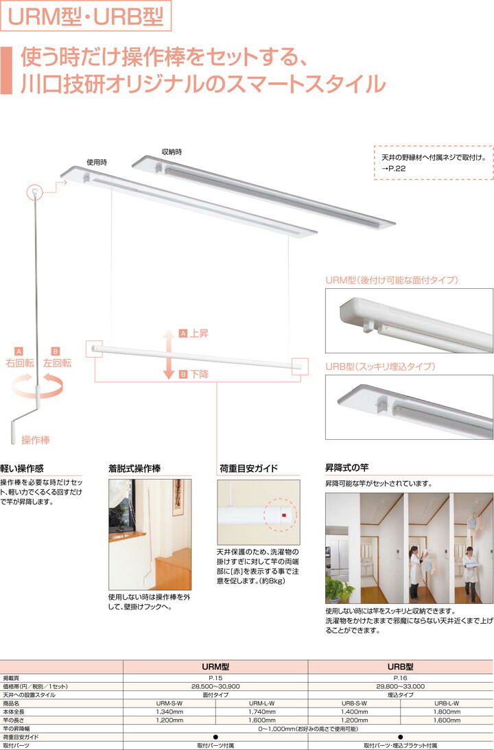 木造 川口技研 川口技研 URM-S-W ホスクリーン URMSW 【1本入り】 室内用ホスクリーン ホワイト 室内物干し URM型 