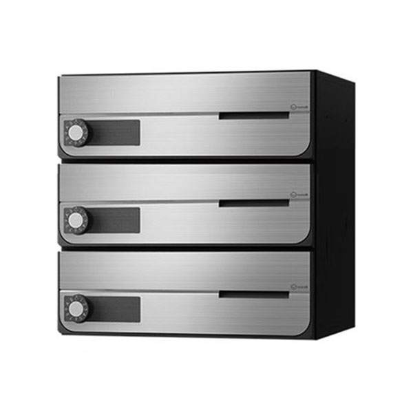 【ナスタ】顔を合わせる置き手紙受箱 KS-MB4002PY-3L-S 3戸用静音大型文字盤錠 ステンレスヘアーライン