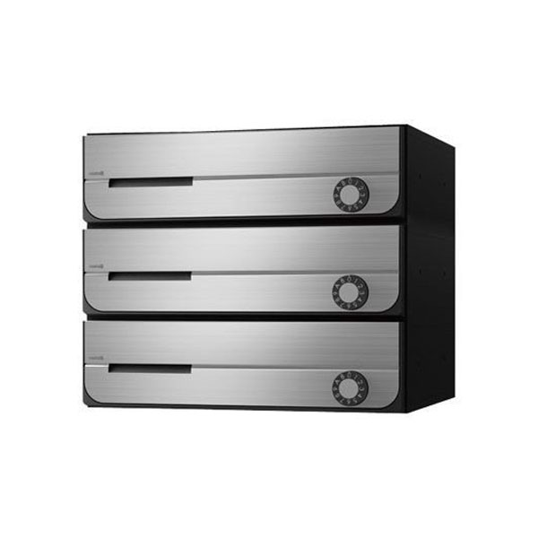 【ナスタ】顔を合わせる置き手紙受箱 KS-MB3202PU-3L-S 3戸用静音大型文字盤錠 ステンレスヘアーライン