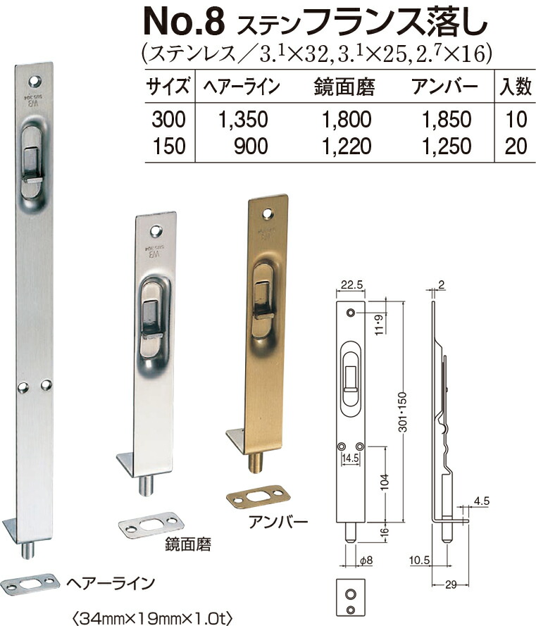 楽天市場】【シロクマ】ステンフランス落し No.8 150 HL（数量：1