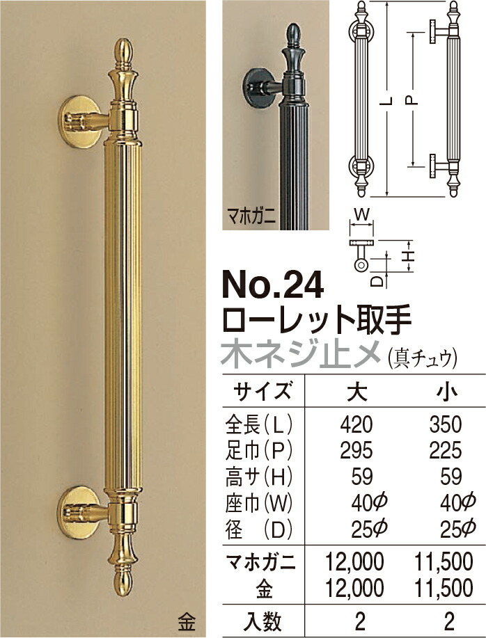 【シロクマ】ローレット取手 木ネジ止メ No.24 大 金（数量：1）