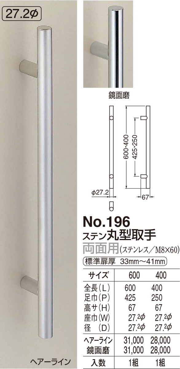 【シロクマ】ステン丸型受け取り人 両面用 No.196 400粍 鏡面磨（量目：1）