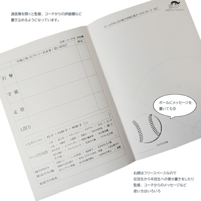楽天市場 応援マム 野球通信簿 3部 ベースボールa4サイズ 記念品 卒部 卒団 色紙 寄せ書き 部活 成績 応援マム