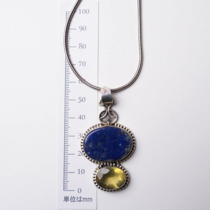インド 天然石 パワーストーン925シルバーネックレス ラピスラズリ シトリン ペンダント プレゼント アジアン 母の日 エスニック アクセサリー