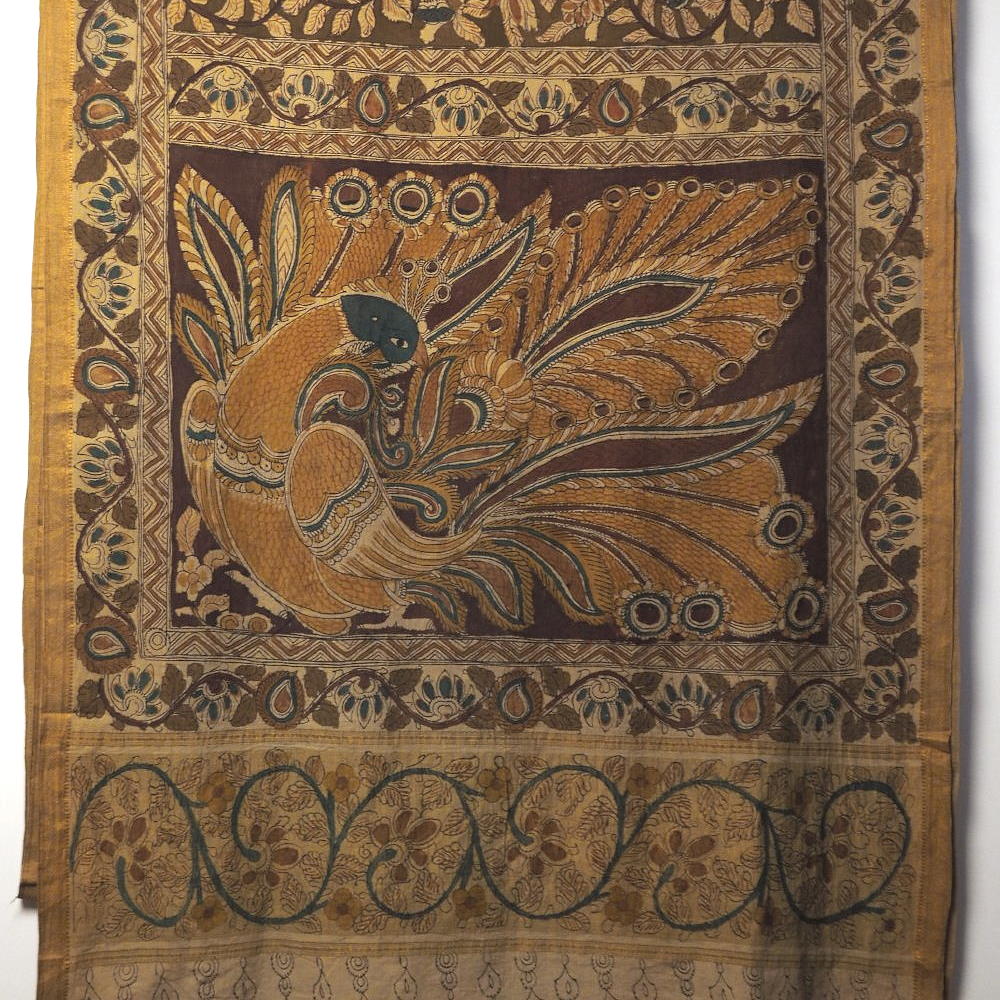 インド 手描きカラムカリ 草木染め コットン 生地 サリー 草花 服生地 プレゼント アジアン 敬老の日 インド更紗 エスニック インテリア｜アジアの布 ウィージャ