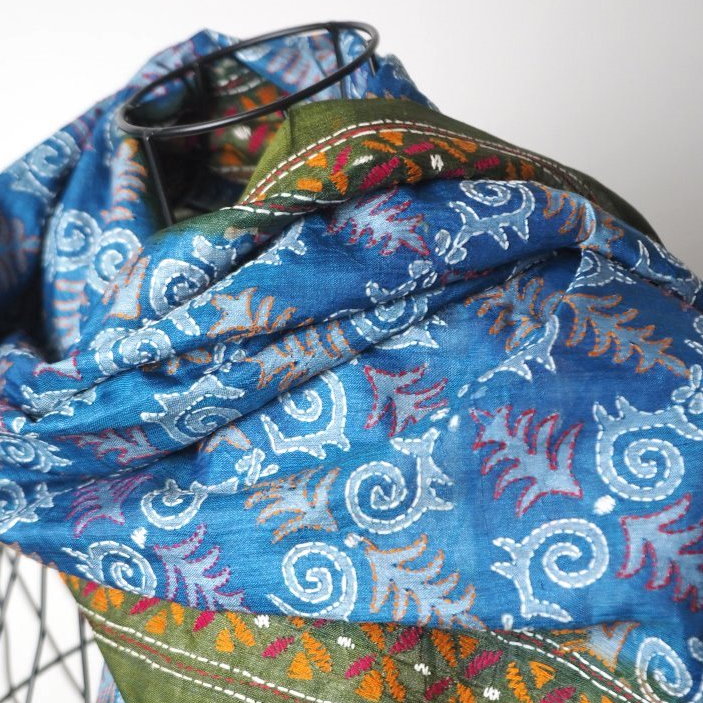 楽天市場】インド シルク リバーシブル 刺し子ストール(スカーフ