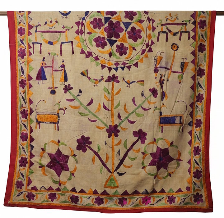 インド 刺繍ストール 壁掛け タペストリー プレゼント アジアン 母の日 インド綿 エスニック ナチュラル インテリア コットン（綿）