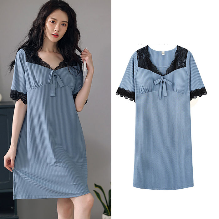 市場 ネグリジェ ルームワンピース パジャマ ルームウェア 半袖 ナイトウェア 無地 レディース レース ワンピース 夏 寝巻き