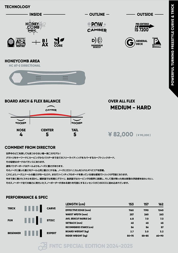 送料無料 FNTC エフエヌティシー スノー 2022-2023冬新作 DCC 157 板