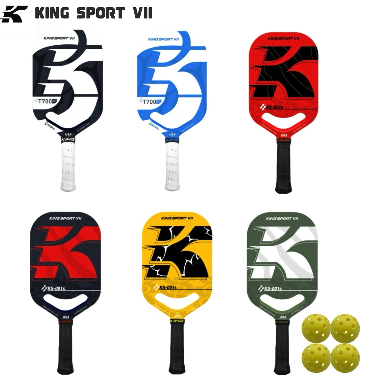 KING SPORT VII ピックルボールラケット 耐久性 練習用 大人 上級者 軽量 ピックルボールパドル ラケット×1個 ボール4個付き パドル消しゴム付 パドルセット スポーツ 熱圧カーボンファイバー アウトドア レジャー フィットネストレーニング ゲーム 星座 KS-001S