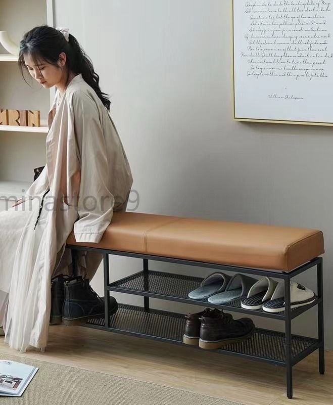 玄関 ベンチ 収納付き 靴箱 シューズラック 下駄箱 ソファ クッション 長椅子 スリッパ入れ 韓国インテリア レトロ 家具 90cm/120cm