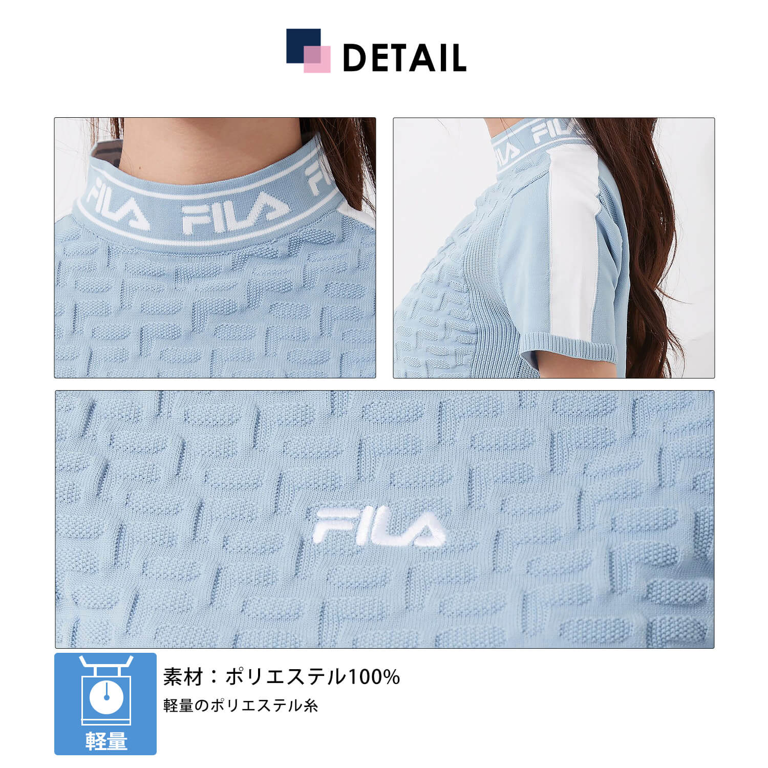 Fila Golf フィラゴルフ おしゃれ 日焼け対策 首日焼け防止 ピンク 夏 モックネック 青 L 半袖ニット 黒 スポーツウェア 紫外線防止 可愛い 春 ブランド 軽量ニット ロゴ刺繍 トップス レディース Ll 白 シャツ ギフト ゴルフウェア M