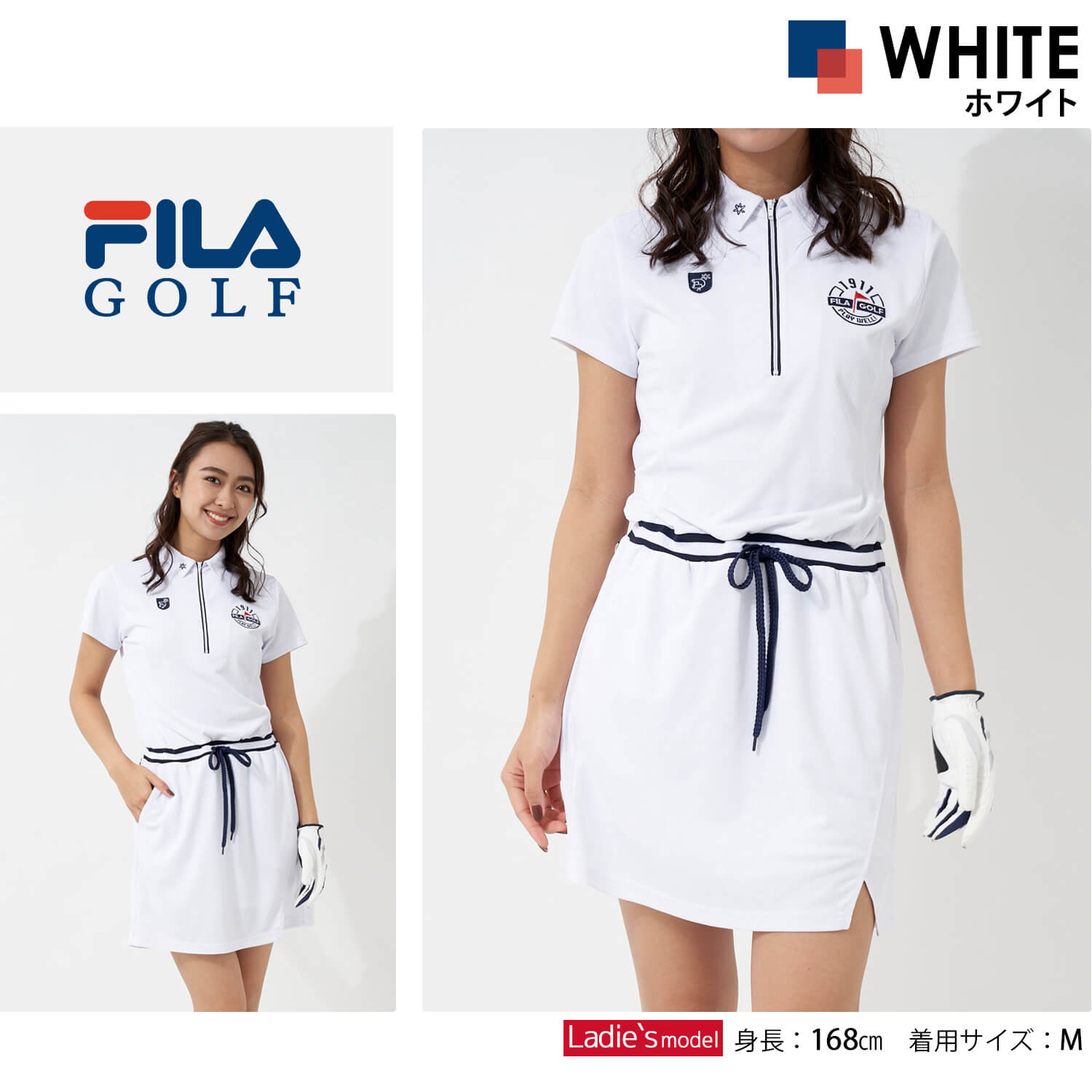 Fila Golf 膝上 鹿の子 半袖 ワンピース 吸汗速乾 接触冷感 フィラゴルフ ミニ丈 涼しい ドライ レディース 紫外線対策 Uvカット 紫外線防止 ゴルフウェア