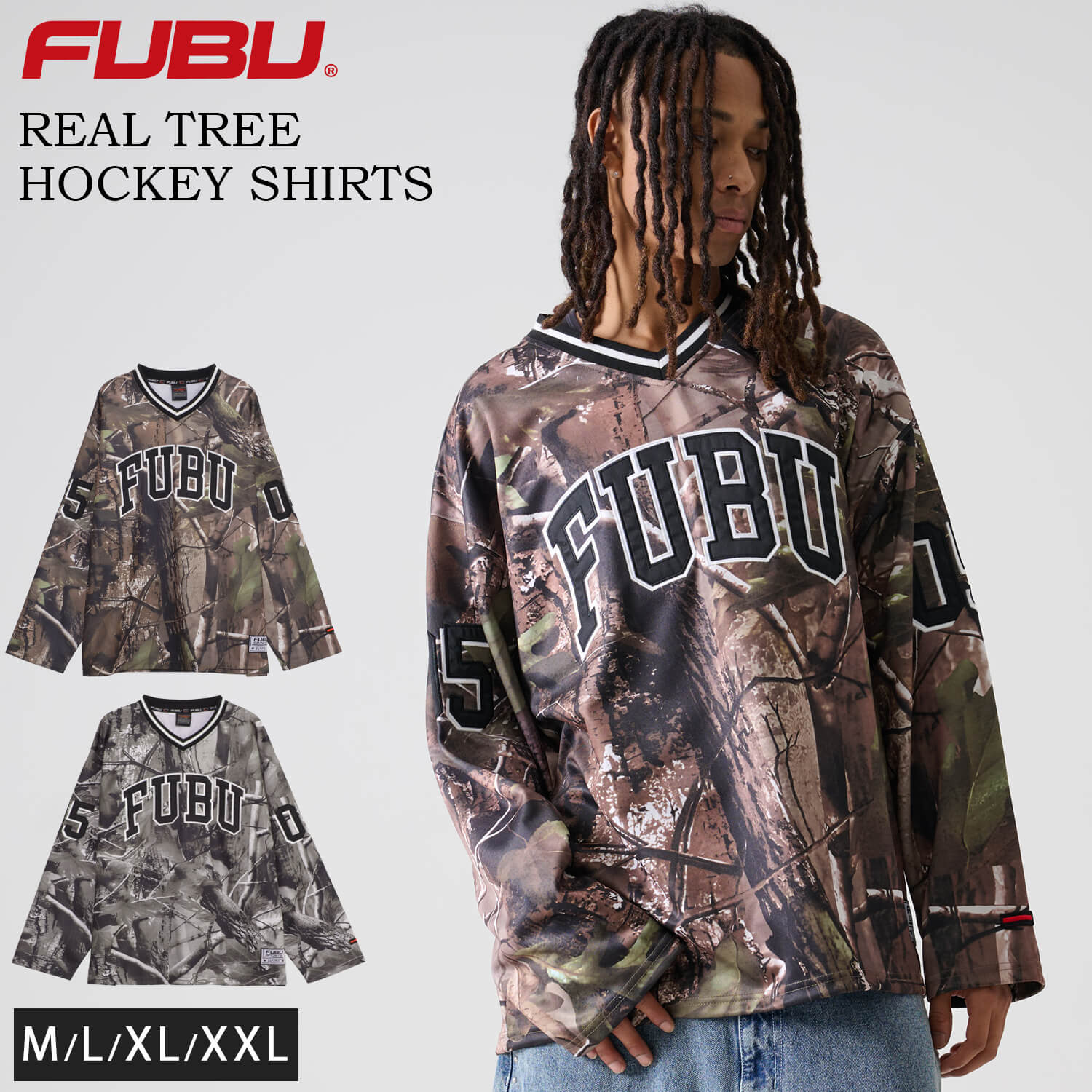 【20%OFFセール】 FUBU フブ ゲームシャツ メンズ 長袖 ホッケーシャツ 春 秋 冬 Vネック プルオーバー カモフラージュ 迷彩柄 ヒップホップ ブランド ロゴ ワッペン 大きいサイズ XL XXL オーバーサイズ アメカジ レディース ストリート系 2025fw karlas