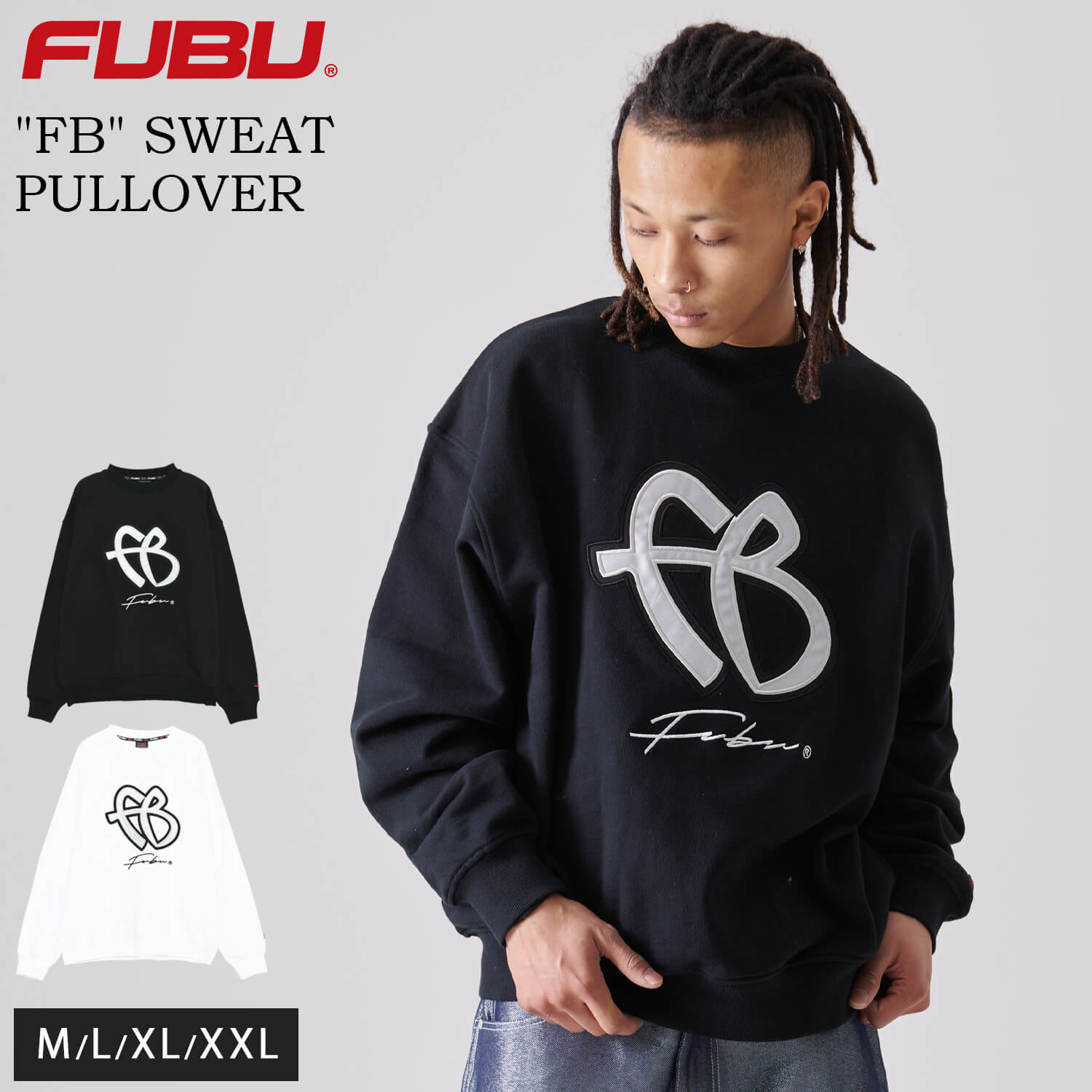 FUBU フブ Vネック 長袖 フリース 刺繍 バイカラー オーバー