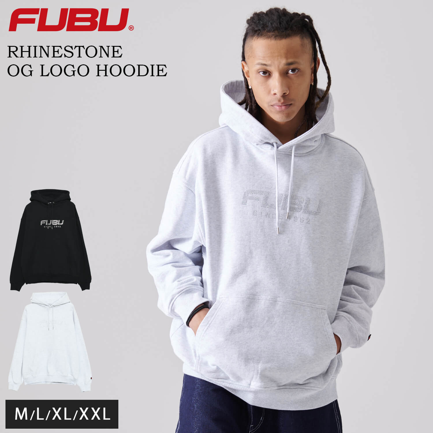 【クーポンで30%OFF】 FUBU フブ パーカー メンズ 長袖 スウェット フーディ 春 秋 冬 プルオーバー 大きいサイズ 裏毛 ブランド ロゴ 綿100 ラインストーン オーバーサイズ アメカジ レディース ストリート系 ヒップホップ hiphop ブランド 黒 2025ss karlas|Karlas(カルラス)