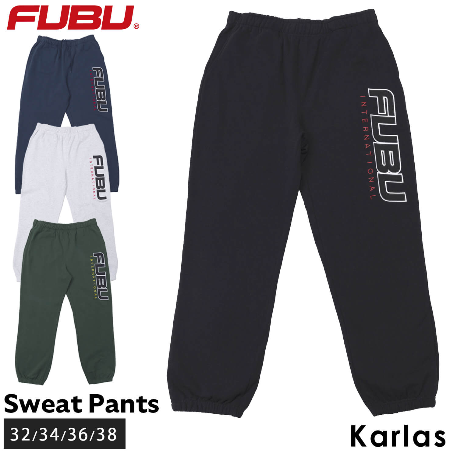 【在庫限り】 FUBU フブ ロングパンツ メンズ レディース スウェットパンツ イージーパンツ 裏起毛 ルーズシルエット ウエストゴム ブランド 秋 冬 ロゴ 刺繍 XL XXL オーバーサイズ アメカジ ユニセックス 男女兼用 ストリート系 黒