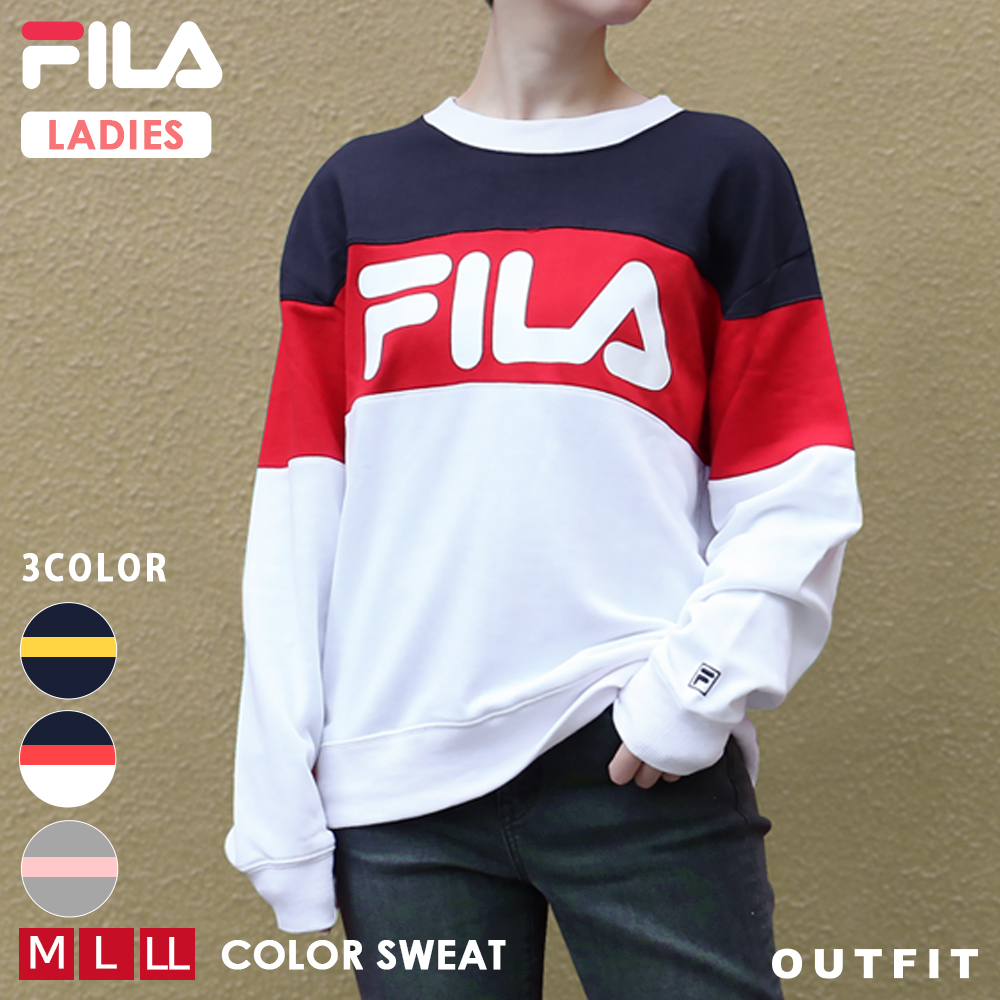 1485円 56 以上節約 Fila フィラ トレーナー レディース スウェット 裏起毛 上 長袖 厚手 ロゴ 刺繍 プリント 部屋着 ブランド 女の子 ストリート系 白 ホワイト ネイビー レッド イエロー マルチカラー Fl1611 プレゼント Outfit ギフト 中学生 高校生