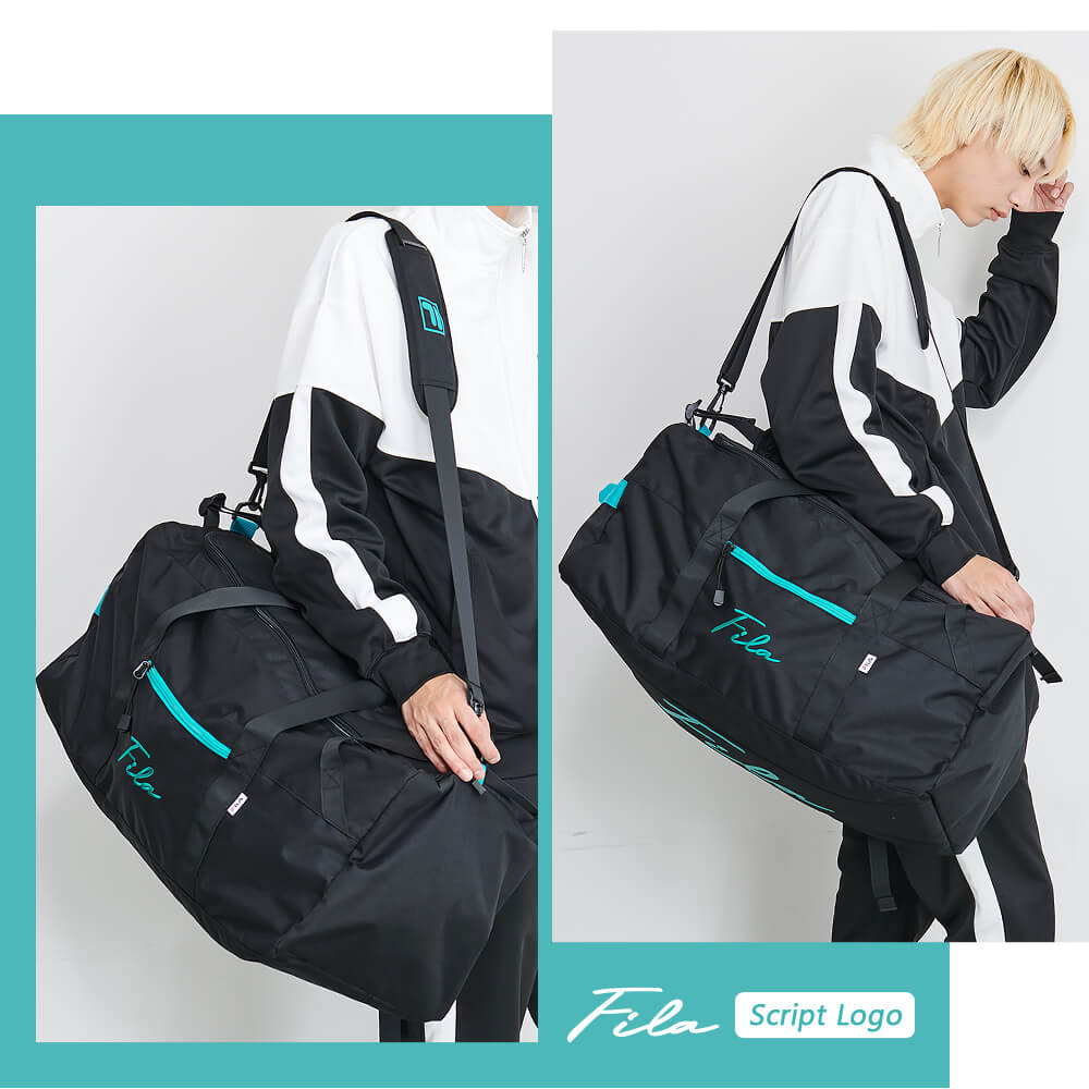 最安値】 FILA フィラ ボストンバッグ リュック 大容量 47L ショルダーバッグ 3way 修学旅行 バッグ メンズ レディース 旅行バッグ  林間学校 部活 ジム スポーツバッグ かわいい 男子 おしゃれ トラベルバッグ ブランド 軽量 合宿 小学生 高校生 中学生 黒 筆記体ロゴ ...