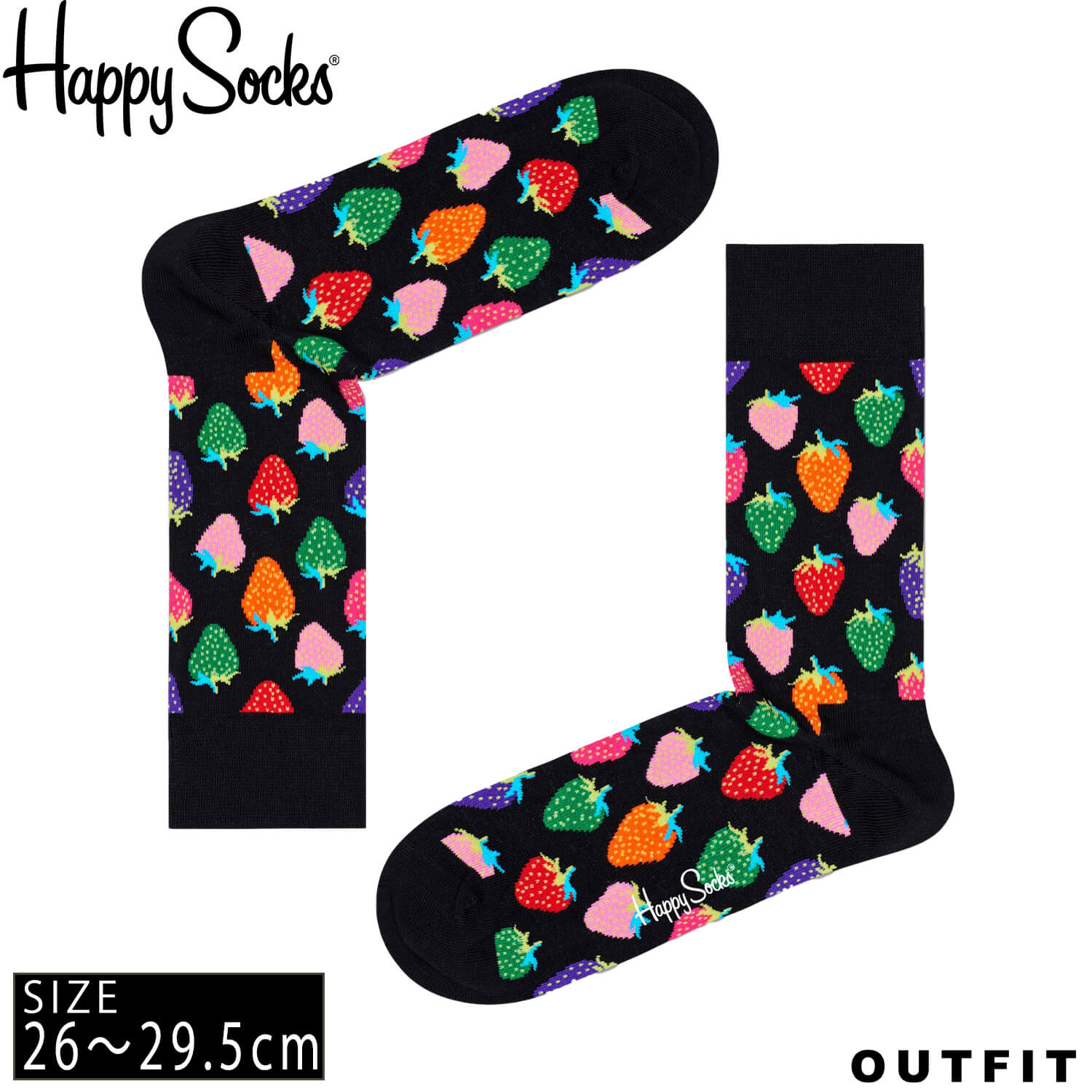 注目ショップ Happysocks ハッピーソックス メンズ 靴下 クルー丈 クルーソックス 総柄 派手 いちご柄 カラフル ソックス ユニセックス 男性 紳士 綿混 かわいい おしゃれ ブランド ブランドロゴ 大きいサイズ ストロベリー フルーツ ブラック デイリー スポーツ