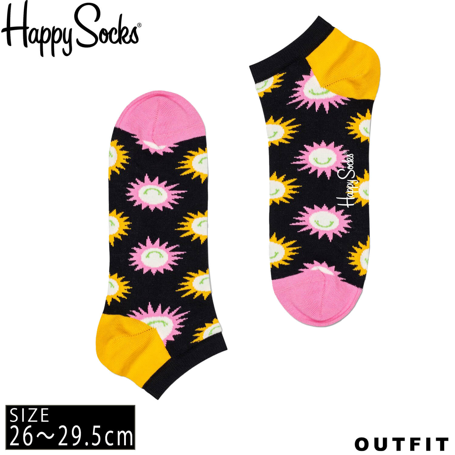 Happysocks ハッピーソックス メンズ 靴下 アンクレット丈 スニーカーソックス 総柄 派手 カラフル ソックス ユニセックス 男性 安心発送 綿混 大きいサイズ ブランド かわいい デイリー ギフト おしゃれ ブランドロゴ ピンク プレゼント 切替 Outfit スポーツ