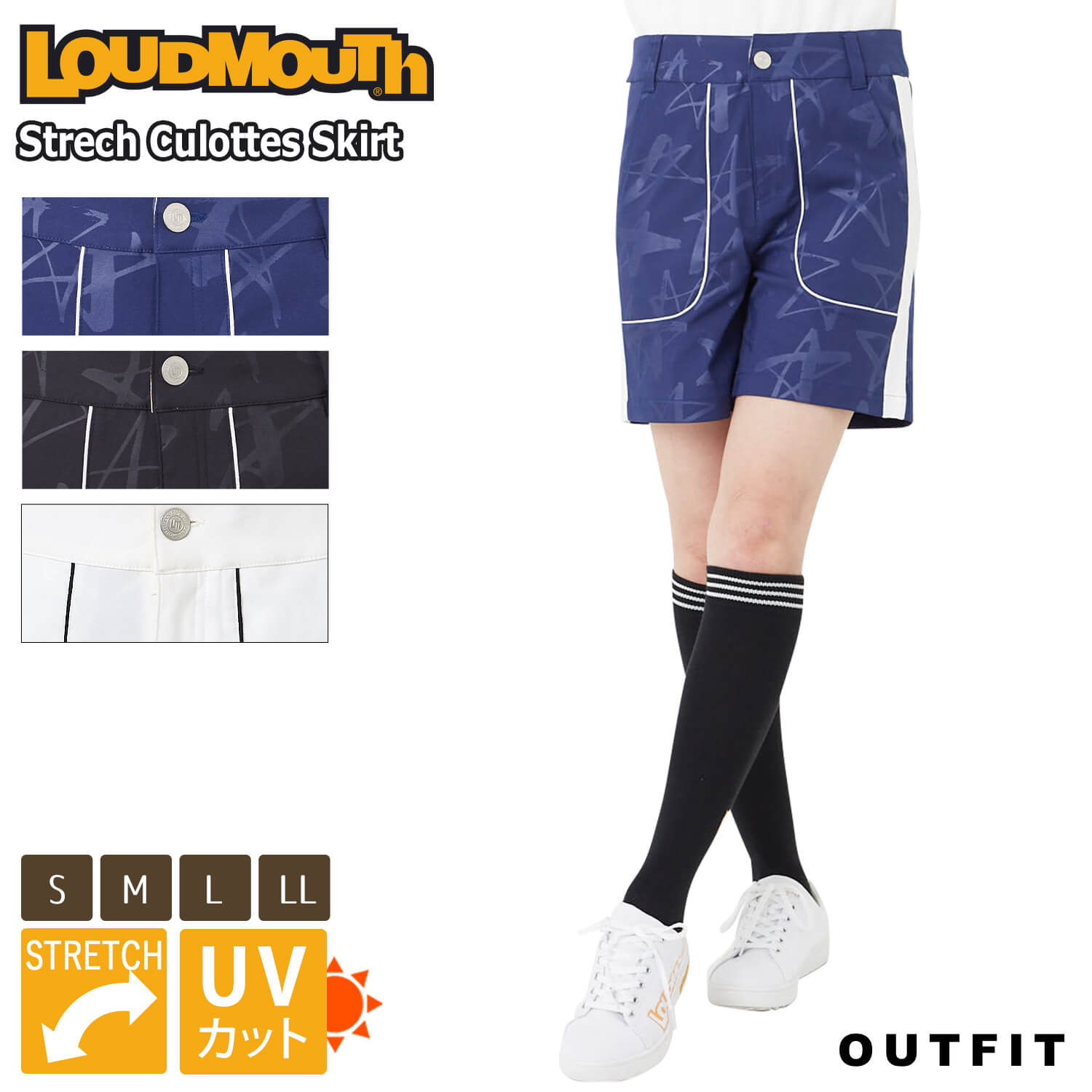 市場 Loudmouth ゴルフウェア ストレッチ 日焼け防止 ショートパンツ ラウドマウス ボトムス Uvカット キュロットスカート 総柄 星柄 レディース エンボス