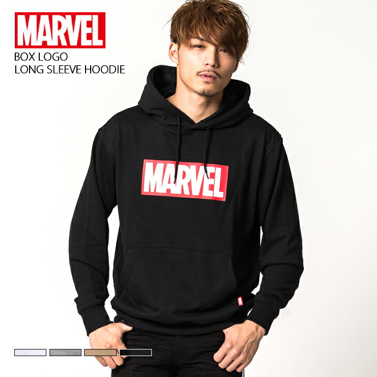 楽天市場 ポイント5倍 Marvel マーベル ボックスロゴプルパーカー メンズ ボックスロゴ プリント スウェット レディース ホワイト ビッグシルエット かっこいい おしゃれ 人気 ブランド 無地 男女兼用 通学 ストリート ホワイト ブラック グレー ベージュ 白 黒 M L
