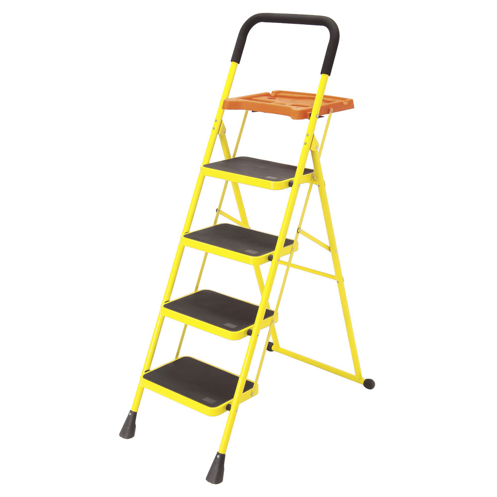 未使用保管品 幅広ステップの安心アルミ脚立 4段 折りたたみ式 トレー付き 軽量 ファミリー・ライフ 03002 踏み台 梯子 ステップ　西岡店 未使用保管品 幅広ステップの安心アルミ脚立 4段 折りたたみ式 トレー