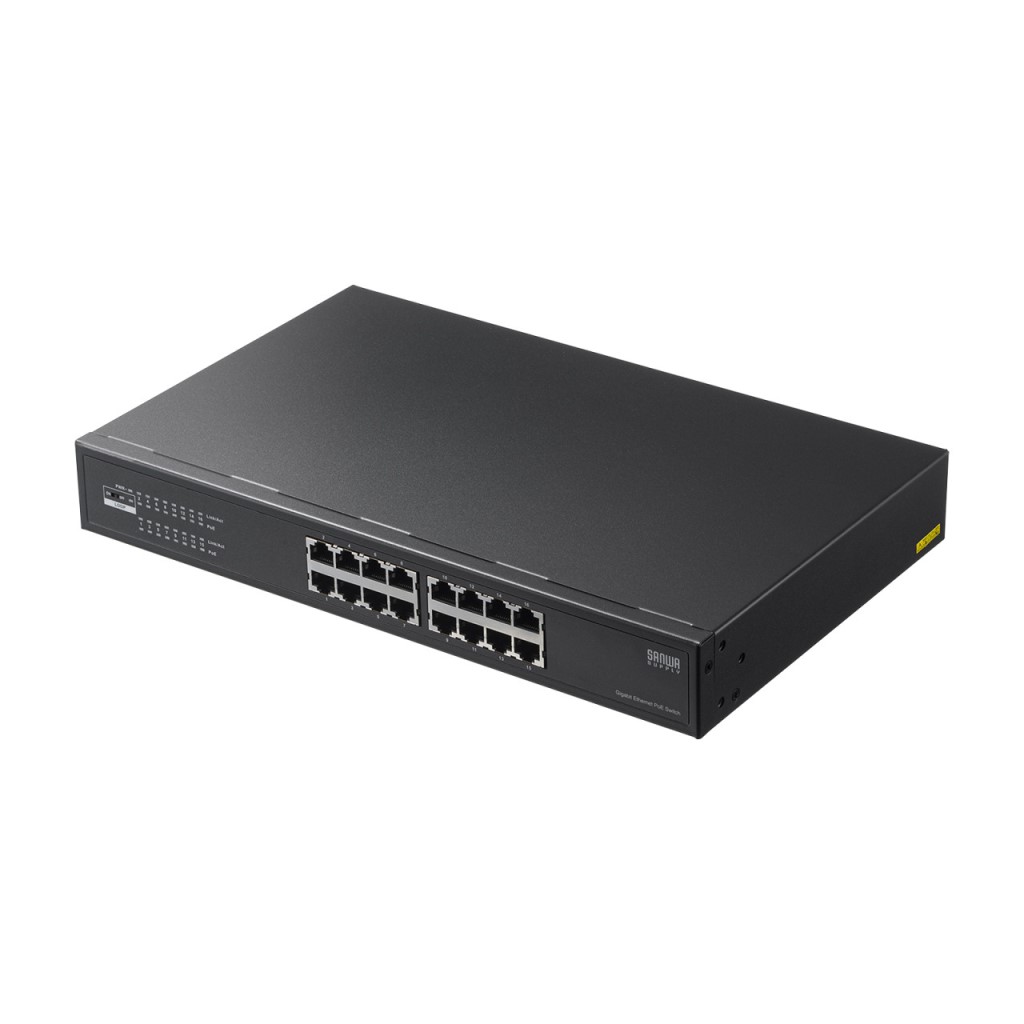【新品/取寄品/代引不可】スイッチングハブ PoE レイヤー2ギガビット 最大30W LAN 16ポート ループ検知機能搭載 電源内蔵 オートネゴシエーション機能 19インチマウントラック対応 電源ケーブル長1.5m メタル筐体 AUTO-MDIX P| Outlet Plaza
