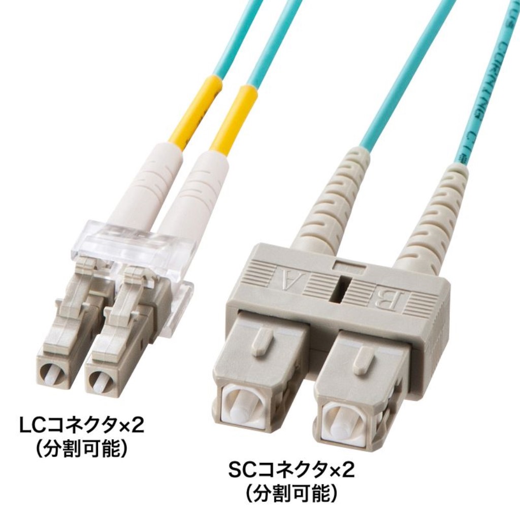 【新品/取寄品/代引不可】メガネ型光ファイバケーブル(マルチ50μmOM3、LCx2-SCx2、10m) HKB-OM3LCSC-10N