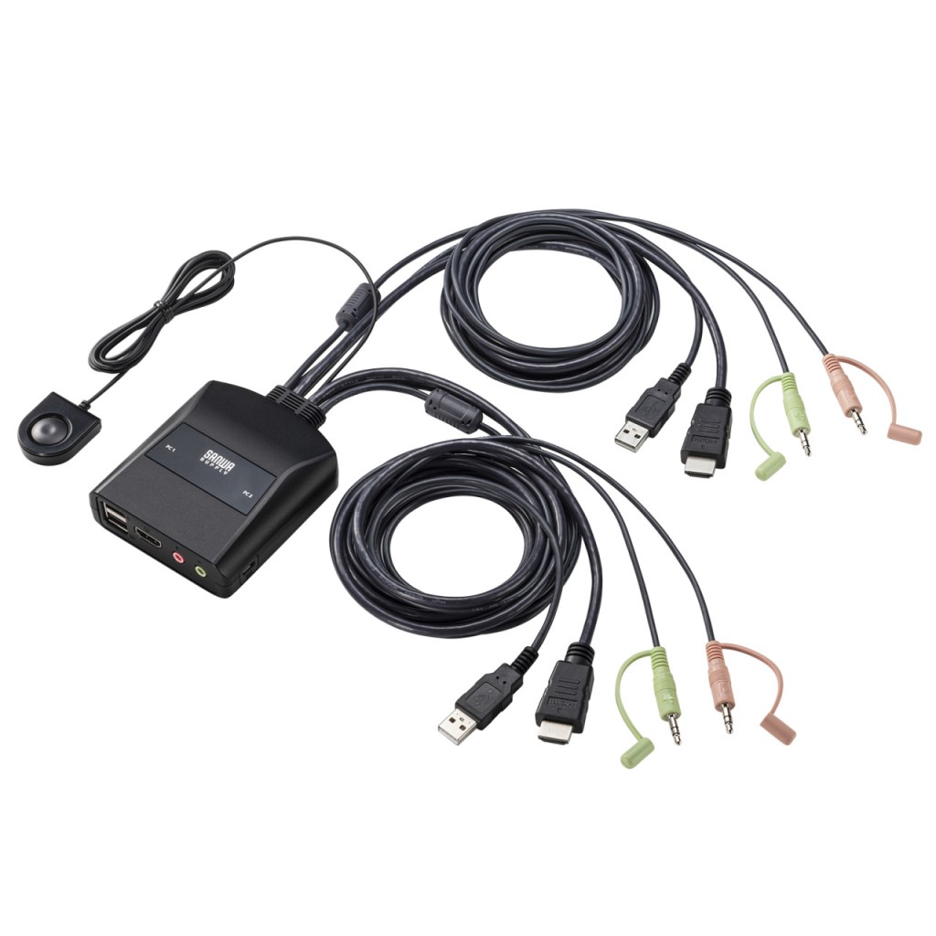 【新品/取寄品/代引不可】パソコン切替器 HDMI 4K対応 エミュレーション非搭載 2：1 多機能マウス対応 手元スイッチ HDCP対応 ソフト不要 ケーブル一体型 SW-KVM2WHUUS
