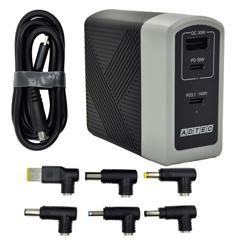 【新品/取寄品/代引不可】Power Delivery 3.1対応 GaN AC充電器/140W/USB Type-C 2ポート Type-A 1ポート/ブラック & マルチプラグケーブルProセット APD-A140AC2-WMPRO-BK