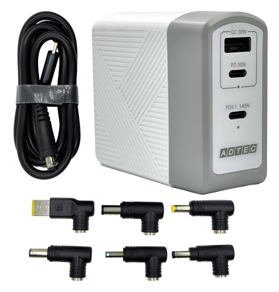 【新品/取寄品/代引不可】Power Delivery 3.1対応 GaN AC充電器/140W/USB Type-C 2ポート Type-A 1ポート/ホワイト & マルチプラグケーブルProセット APD-A140AC2-WMPRO-WH