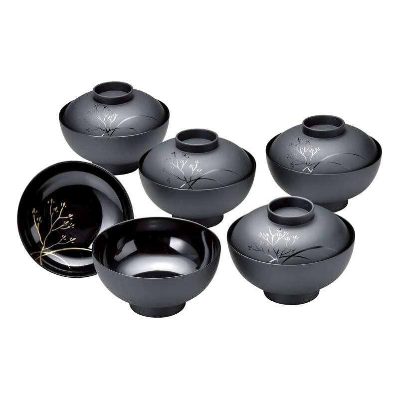 【新品/取寄品】【特選商品2】紀州塗 草花 吸イ物椀5客揃 吸イ物椀×5