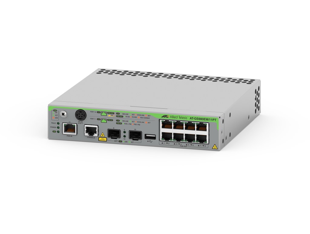 【新品/取寄品/代引不可】AT-GS980EM/11PT-Z7[10/100/1000BASE-T(PoE+)x8、10/100/1000BASE-T(PoE++ PD)x1、SFP拡張スロットx2(配送標準尺度保護すること7年付)] 4360RZ7