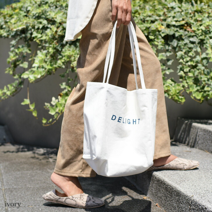 DELIGHTプリントキャンバストートバッグ 小さめ 布 マチ広 コンビニ