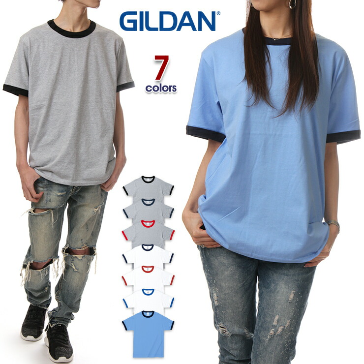 半袖Ｔシャツ メンズ 無地 ギルダン GILDAN 無地Ｔ半袖T リンガーTシャツ 大きいサイズ 黒 ブラック 赤 グレー ネイビー ホワイト 白  hiphop S M L XL 2XL | アメカジストア