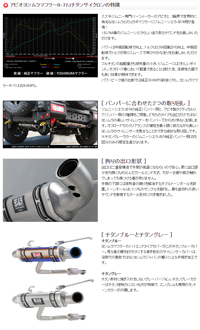 Apio アピオ ヨシムラサイレンサー トツゲキr 77j チタンサイクロン チタン青み スズキ ジムニーシエラ 真 バンパー四輪車 Jb74所用 04 7t マフラー 自動車部分品 Yoshimura Muffler Totsugeki R77j Titan Cyclone Prescriptionpillsonline Is