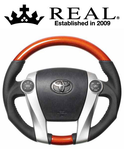 REAL STEERING オリジナルシリーズ トヨタ プリウス ZVW30用 カラー：オレンジカーボン (30-2-ORC)【ハンドル】【自動車パーツ】レアル ステアリング｜矢東アウトレットショップ