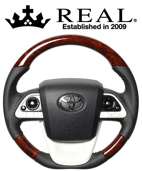 【エントリーでポイント10倍】REAL STEERING オリジナルシリーズ トヨタ プリウスPHV ZVW52用 カラー:ブラウンウッド (50-BRW-BK)【ハンドル】【自動車パーツ】 レアル ステアリング