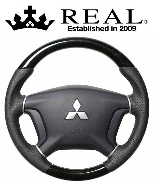 【エントリーでポイント10倍】REAL STEERING オリジナルシリーズ ミツビシ パジェロ V8#W/V9#W用 カラー：ブラックウッド (D5-BKW-BK)【ハンドル】【自動車パーツ】 レアル ステアリング