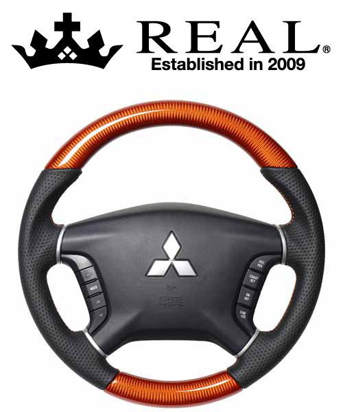 REAL STEERING オリジナルシリーズ ミツビシ パジェロ V8#W/V9#W用 カラー：オレンジカーボン (D5-ORC-OR)【ハンドル】【自動車パーツ】レアル ステアリング｜矢東アウトレットショップ 39,180円