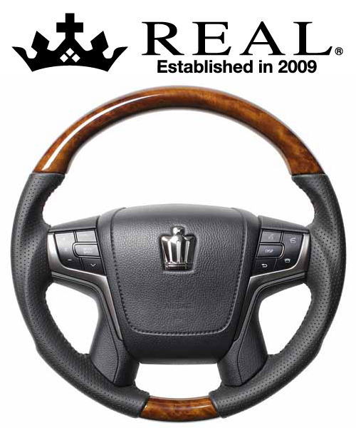 【エントリーでポイント10倍】REAL STEERING オリジナルシリーズ トヨタ ランドクルーザープラド 後期 150系用 カラー：30ライトブラウンウッド (H30-LBW-BK)【ハンドル】【自動車パーツ】 レアル ステアリング
