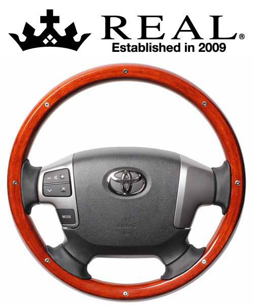 REAL STEERING オリジナルシリーズ オールウッド トヨタ レジアスエース 4型 200系用 カラー：ライトブラウンウッド/スタッド (J200-LBWM-BK)【ハンドル】【自動車パーツ】レアル ステアリング｜矢東アウトレットショップ