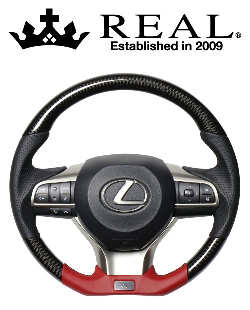 REAL STEERING レクサスシリーズ レクサス RX 20系用 カラー：ブラックカーボン&ダークワインレザー(LXA-BKC-DW)【ハンドル】【自動車パーツ】レアル ステアリング｜矢東アウトレットショップ