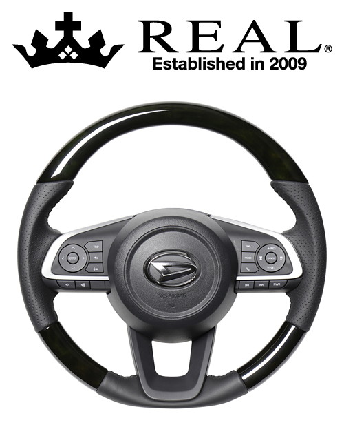 REAL STEERING オリジナルシリーズ ダイハツ トール 後期 900系用 カラー：ブラックウッド (TYD-BKW-BK)【ハンドル】【自動車パーツ】レアル ステアリング｜矢東アウトレットショップ