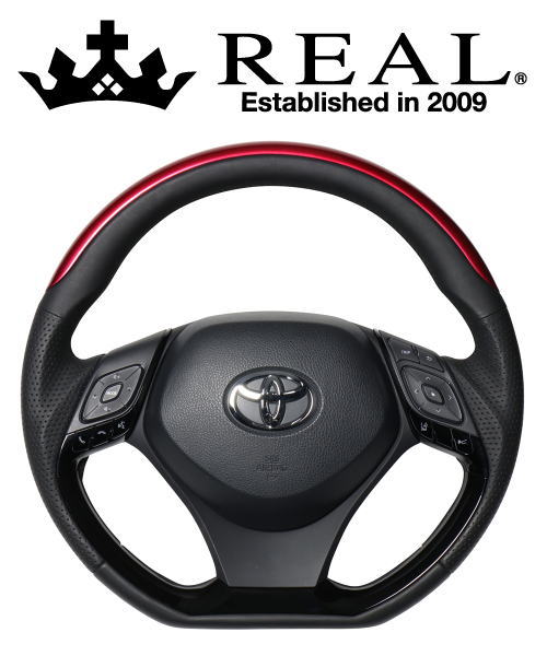 REAL STEERING オリジナルシリーズ プレートタイプ トヨタ C-HR ZYX10/NGX50用 カラー：パールレッドプレート＆ピアノブラックパネル (X10N-RDP-PBP)【ハンドル】【自動車パーツ】レアル ステアリング｜矢東アウトレットショップ