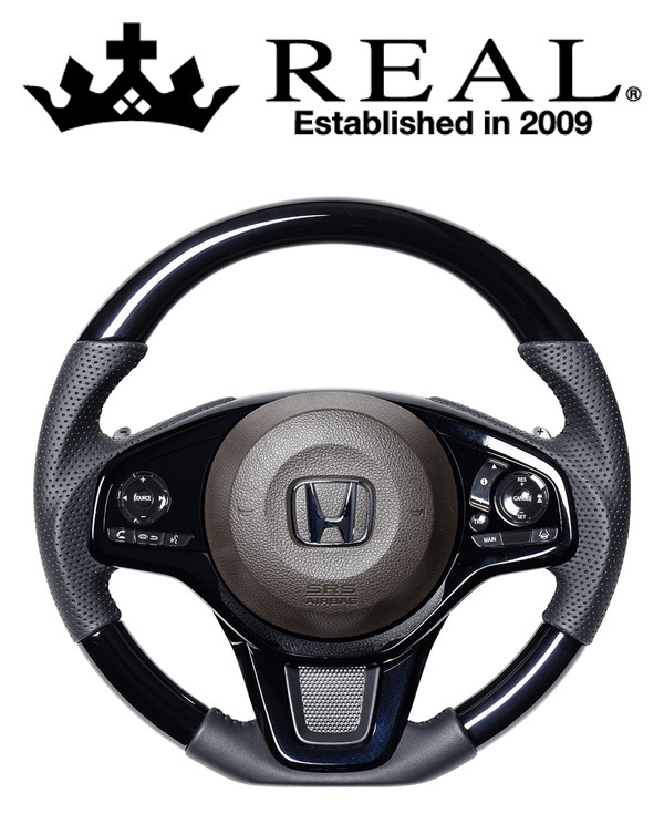 REAL STEERING オリジナルシリーズ ホンダ エヌボックス(N-BOX)JF3/JF4用 カラー:ピアノブラック (HNC-PBW-BK)【ハンドル】【自動車パーツ】レアル ステアリング|矢東アウトレットショップ